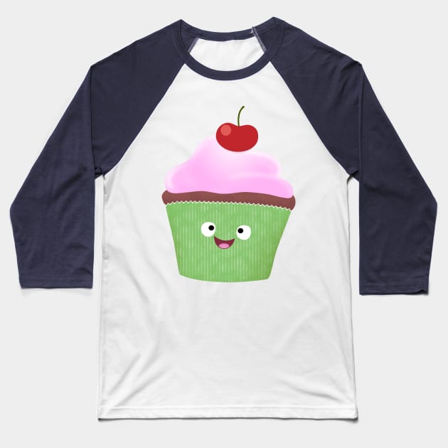 Cute happy cupcake cartoon illustration Baseball T-Shirt by FrogFactory